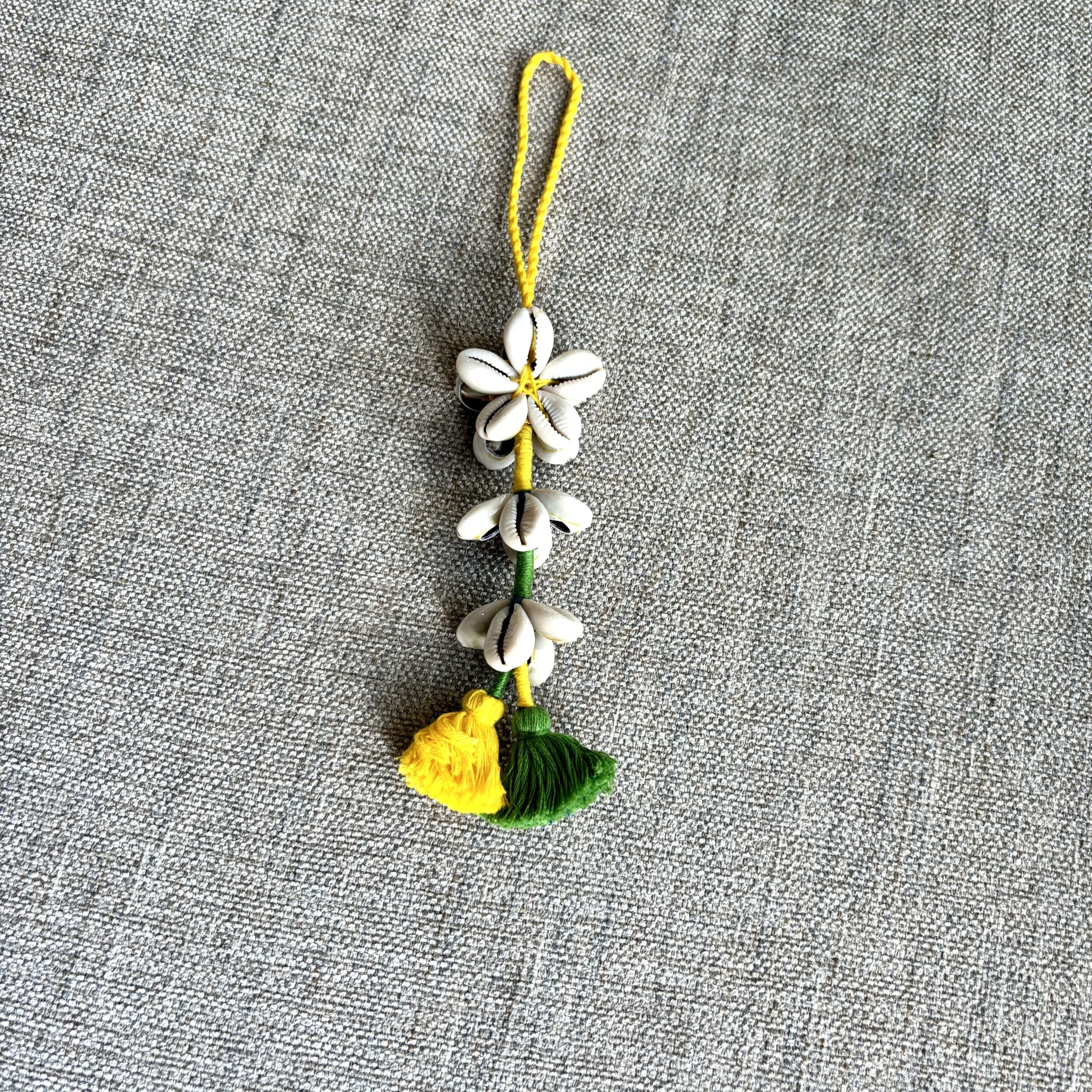 Boho / Tribal Yellow-Green Cowrie Flower - Car / Bag Charms