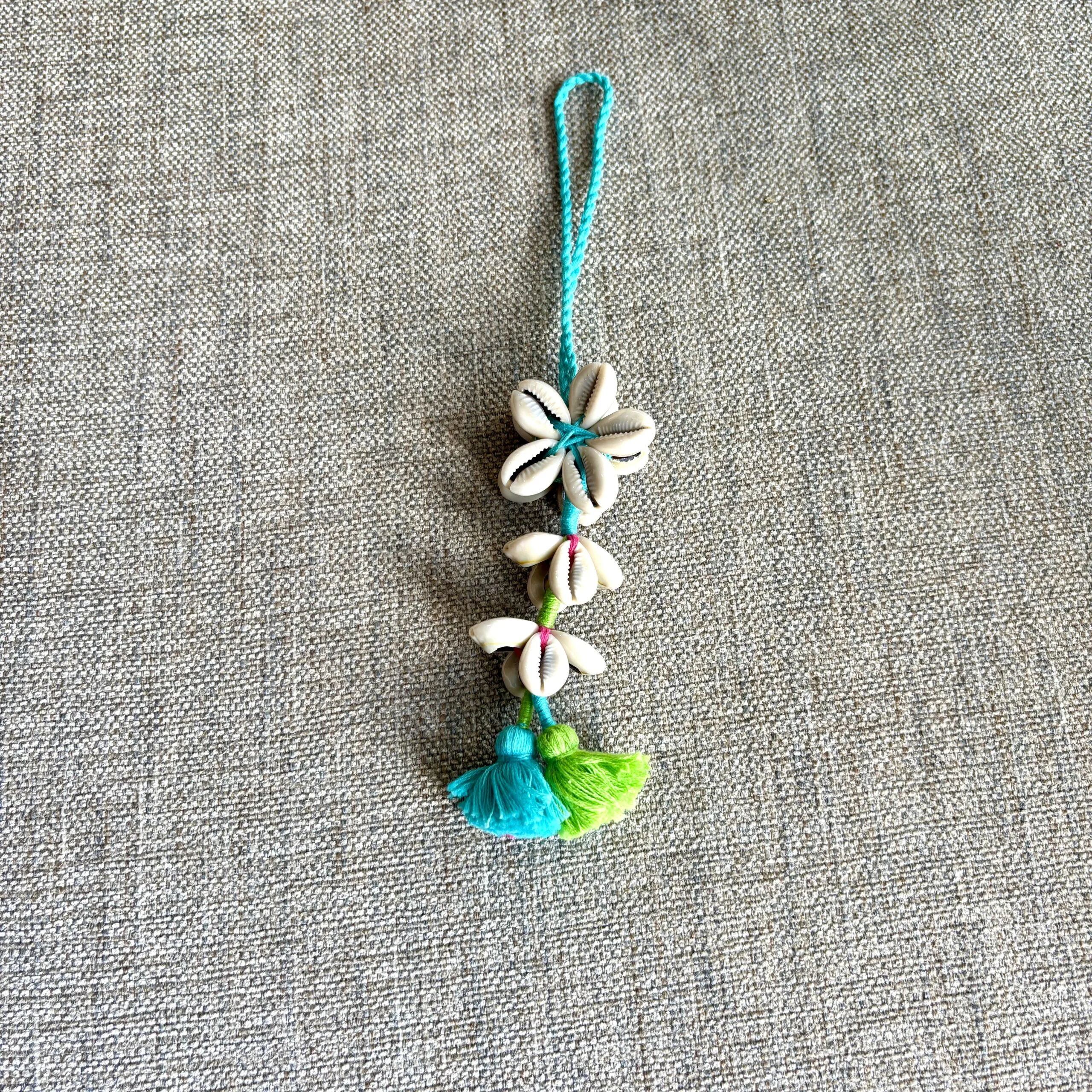 Boho / Tribal Blue-Green Cowrie Flower - Car / Bag Charms