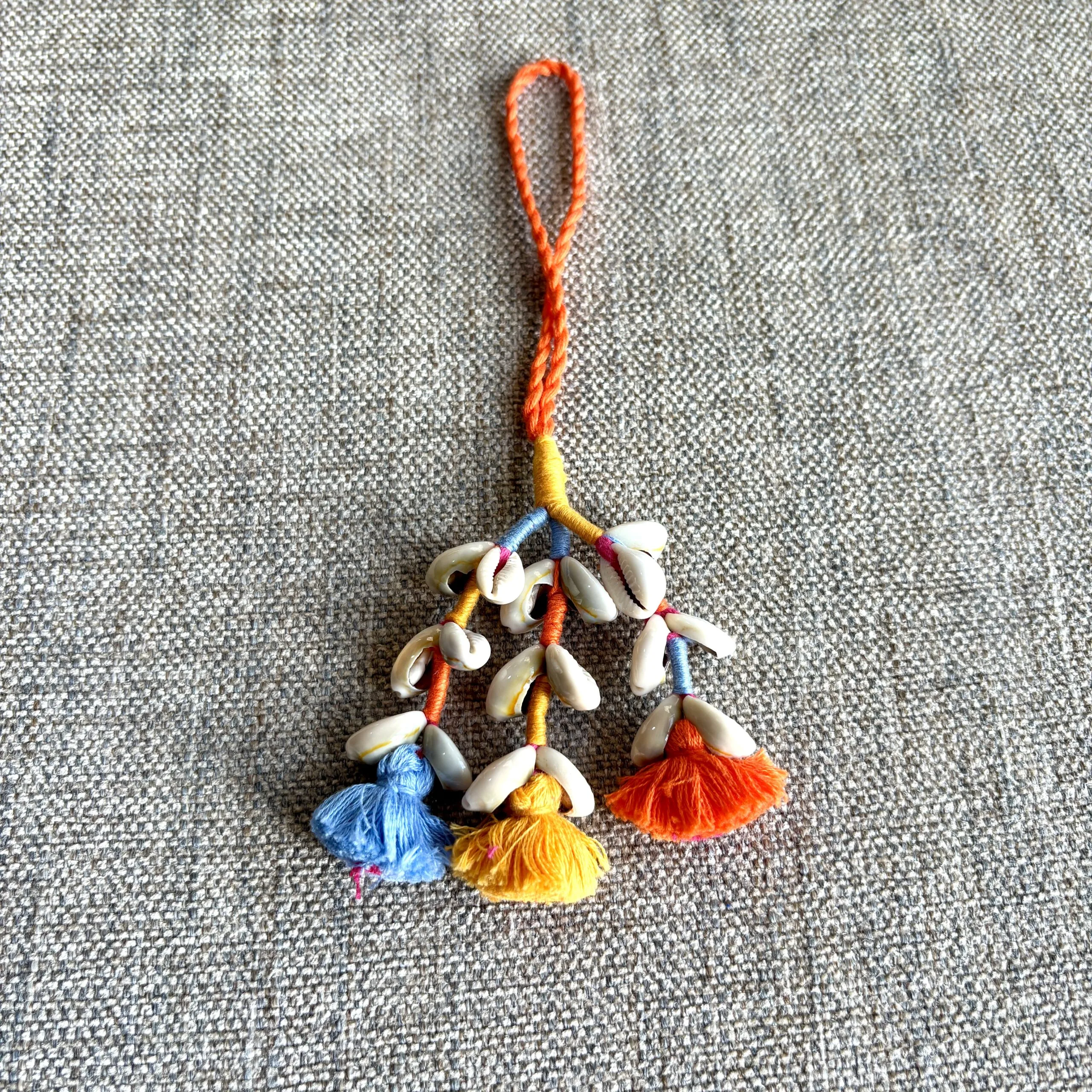 Boho / Tribal Orange-Blue 3 Lines Cowrie - Car / Bag Charms