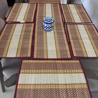 Madurkathi Handwoven Table Mat (Set of 6) - with Table Runner