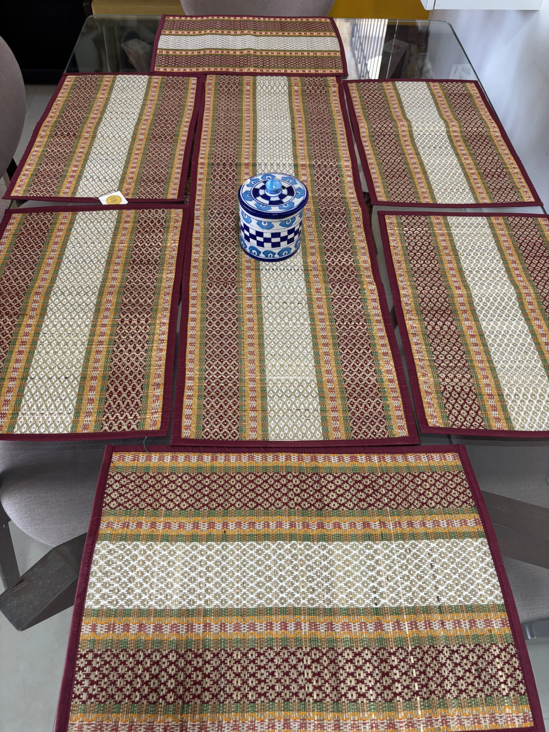 Madurkathi Handwoven Table Mat (Set of 6) - with Table Runner - Image 3